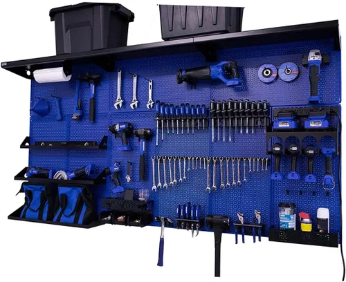 Miniatura 31 de OmniWall Weekend Warrior XL - Sistema de organización de pared de metal (negro/azul)