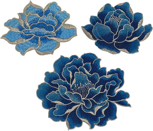 BENECREAT 3 piezas de 3 estilos de parches florales de peonía, apliques bordados de flores de tela para ropa de bricolaje, chaquetas, jeans,