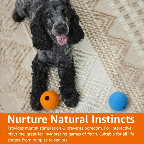 Miniatura 8 de Amazon Basics Juguetes para Perros, Pelotas de Goma Interactivas para Buscar, (Paquete de 2), 3 Pulgadas, Azul, Naranja