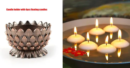 Miniatura 2 de Portavelas votivas de flor de loto, portavelas budista de cobre, taza de oferta de agua budista tibetana, soporte para lámpara de aceite para Rojo