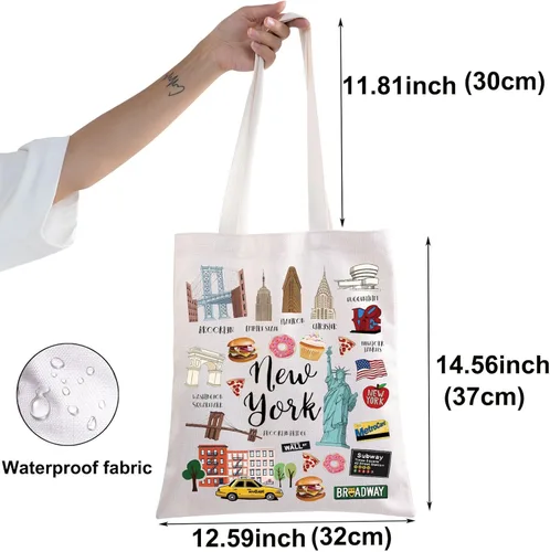 Miniatura 4 de BWWKTOP Bolsa de lona New York - Azul - 14.56 x 12.59 pulgadas - Moda - Viajes - Artículos de tocador - Mujeres y adultos