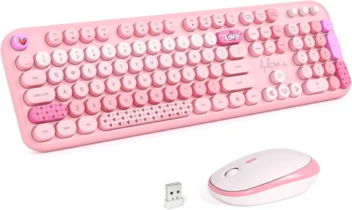 Miniatura 23 de KNOWSQT Combo de teclado y ratón inalámbrico, teclados lindos de tamaño completo estilo máquina de escribir 2.4G azul colorido - receptor USB Plug