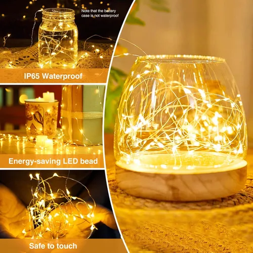 Miniatura 3 de 【Paquete de 10】Luces de Hadas a Batería con Temporizador, 7FT 20LED Luces de Cadena Impermeables Cable Plateado Luces de Hadas a Batería Luces