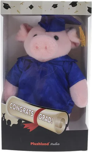 Miniatura 2 de Plushland Juguetes de peluche de cerdo, regalos para el día de graduación, texto personalizado, nombre o logotipo de tu escuela en el vestido, lo