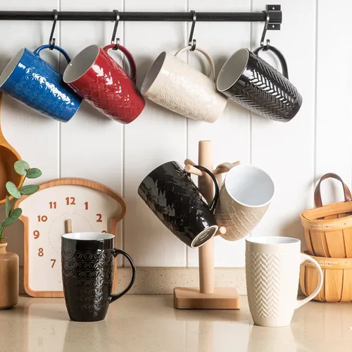Miniatura 7 de AmorArc Juego de 6 tazas de café grandes de cerámica de 20 onzas con patrones geométricos texturizados para café, té, cerveza, cacao caliente, aptas