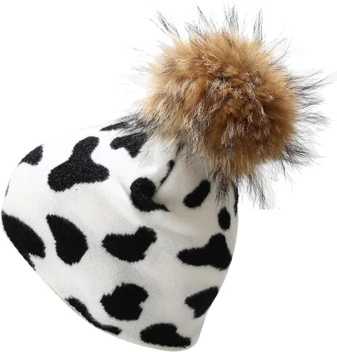 Miniatura 4 de Joylife Gorro de invierno con pompones de piel y diseño de calavera de punto unisex de doble capa