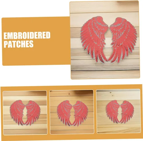 Miniatura 9 de Red Embroidered Sequin Angel Wings Patches 2 Pairs Iron-on Adhesive Backing Appliques for Clothing Backpacks Jackets DIY Craft Party Decorations