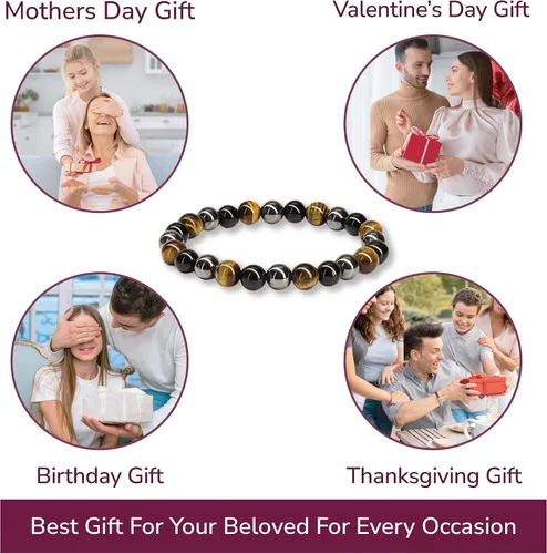 Miniatura 129 de Crystal Vibe Pulseras de cuentas de 0.315 in para mujeres y hombres, pulseras de cristal con piedras preciosas naturales, tamaño elástico ajustable