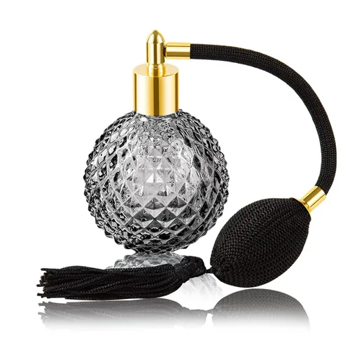 Lamoutor Botella de perfume vintage con vaporizador 100ml Botella de perfume recargable vintage con borlas largas, negra