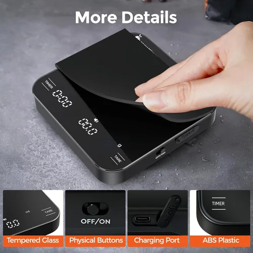 Miniatura 5 de Mini báscula de café recargable con temporizador, escala de espresso de precisión de 4.4 lbs/0.00 oz, báscula de café digital portátil con 4 modos