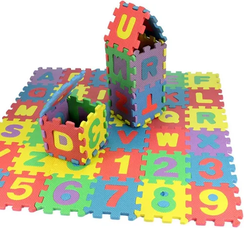 Tapete de rompecabezas de espuma para niños, azulejos de EVA con alfabeto y números, (juego de 36) de 2.0 x 2.0 in entrelazados del alfabeto y los