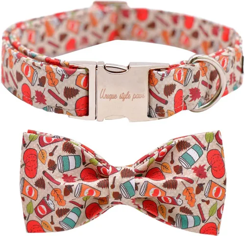 Miniatura 14 de Collar de perro de algodón con lazo floral a cuadros de Unique Style Paws, collar de perro colorido con lazo para perros pequeños, medianos y Plaid