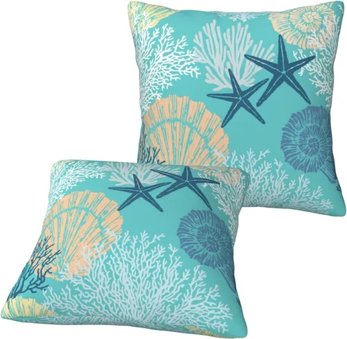 Miniatura 3 de Fundas de almohada de playa costera 18x18, juego de 2, fundas de almohada decorativas con diseño de estrella de mar y caballito de mar
