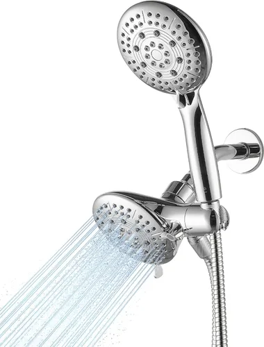 Miniatura 10 de Cobbe Cabezal de ducha de 3 vías de alta presión de 48 ajustes, ducha de mano y ducha de lluvia por separado o juntos, cabezal de ducha doble 2 en 1