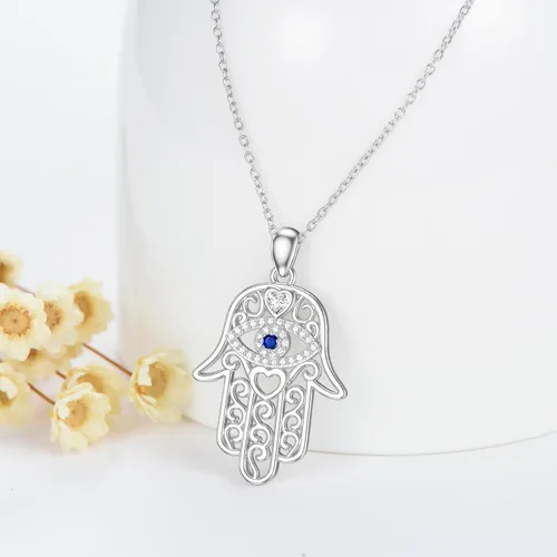 Miniatura 2 de Hamsa - Collar con dije de amuleto de mano de Fátima de plata de ley 925, collar con dije de Hamsa contra el mal de ojo, joyería de buena suerte