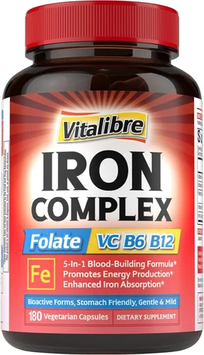 Miniatura 11 de Suplemento de hierro para mujeres y hombres, con vitaminas C, B6, B12 y folato para deficiencia de hierro, construcción de sangre y apoyo