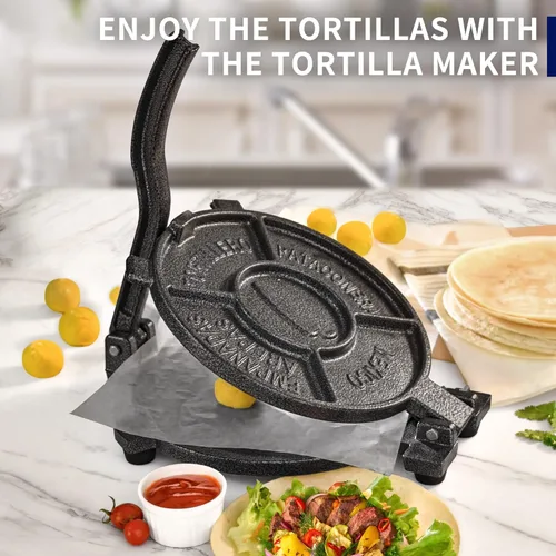 Miniatura 2 de Prensa para tortillas ARC de 10.4" Incluye 100 piezas de papel de pergamino, preparador de tortillas de hierro fundido, negro gris
