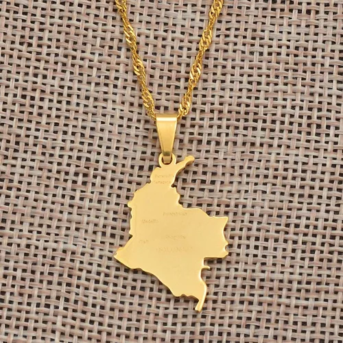 Miniatura 7 de Hafrita Colombia colgante de cadena de onda de agua de acero inoxidable mapa de país Colombia collar