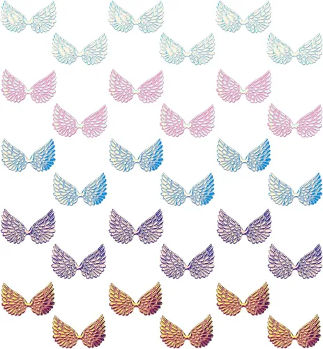 Miniatura 10 de GORGECRAFT 40 piezas de alas de ángel láser de 2.5 pulgadas, parches de alas en relieve, apliques rosados, mini alas para manualidades, accesorios