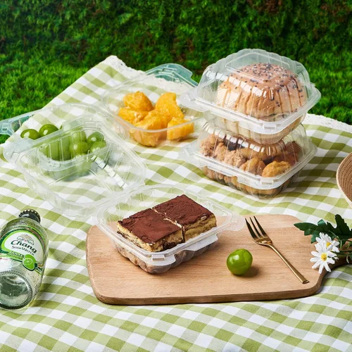 Miniatura 5 de Jaluxing 100 unidades de contenedores desechables de plástico transparente con bisagras para llevar alimentos, 15 cm de ancho, envases desechables