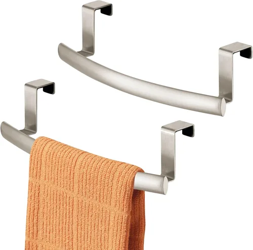 Miniatura 10 de mDesign Barra Curva de Toallas sobre Puerta de Acero, Colgador para Armario o Mueble, Soporte para Cocina, Baño - Sostiene Toallas de Mano/Platos