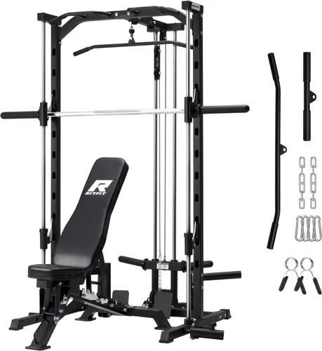 Miniatura 16 de RitFit Smith - Estante de potencia para máquina con sistema LAT-Pull Down, minas terrestres, barra de barra, clavijas de almacenamiento de placas