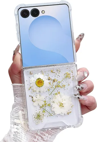 Miniatura 24 de Compatible con Samsung Galaxy Flip 4, funda transparente con flores secas prensadas, para mujeres y niñas, TPU suave a prueba de golpes, funda