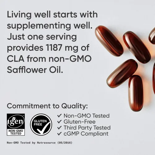 Miniatura 4 de Sports Research CLA - 1250 mg con ácido linoleico conjugado activo para hombres y mujeres Sin OMG, sin soja ni gluten, 95% (90 cápsulas blandas)