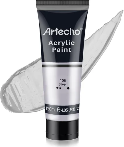 Artecho - Pintura acrílica plateada (120 ml / 4.05 oz) en tubos, para arte y manualidades para lienzo, roca, piedra, madera, tela, suministros