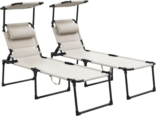 Miniatura 10 de Outsunny Sillón para exteriores, respaldo ajustable, tumbona plegable, silla de bronceado acolchada con techo parasol y reposacabezas de almohada