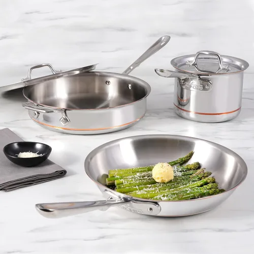 Miniatura 2 de All-Clad Copper Core - Juego de utensilios de cocina de acero inoxidable de 5 capas, 5 piezas, inducción, apto para horno 600F, ollas y sartenes