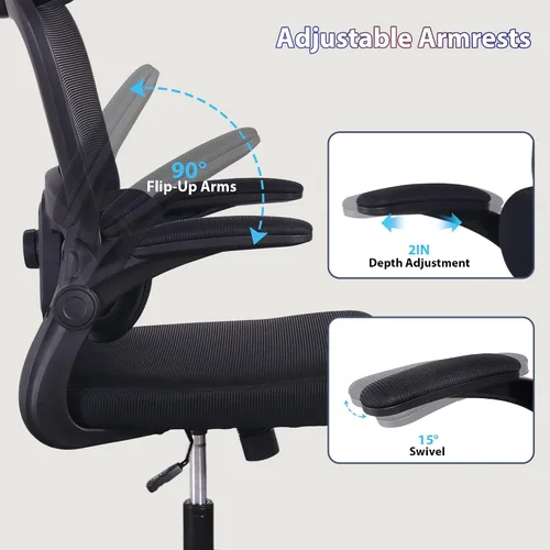Miniatura 6 de Silla de oficina ergonómica, silla de escritorio de oficina con malla de respaldo alto y soporte lumbar ajustable, sillas giratorias de trabajo