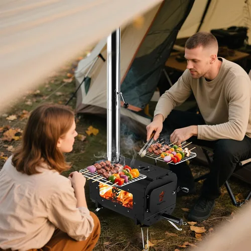 Miniatura 5 de Estufa de tienda de campaña Estufa de camping portátil Estufa de leña negra Calentador de tienda de campaña para tiendas de campaña Calefacción