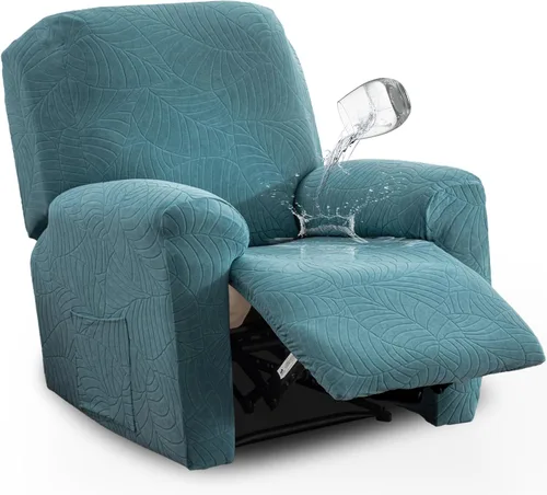 Miniatura 13 de vctops Funda repelente al agua para silla reclinable de 4 piezas con bolsillo lateral, diseño de hojas de jacquard, elástica, suave, protector