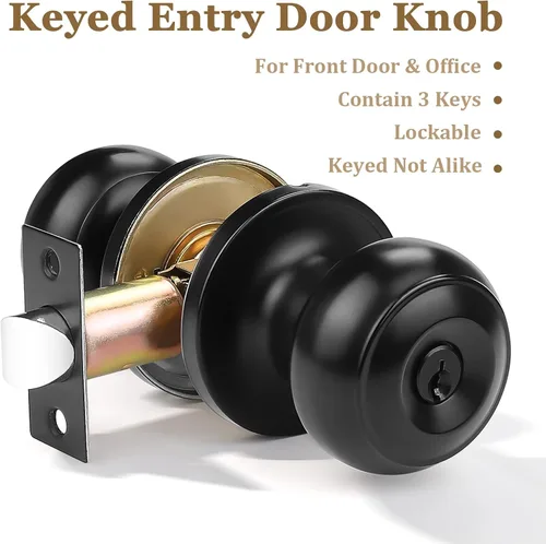 Miniatura 2 de Probrico - Picaporte redondo para puerta con cerradura de seguridad, sin llave, para privacidad y paso, color negro Disponible-609BK, Negro