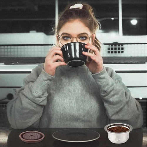 Miniatura 7 de Vainas reutilizables para máquina Nespresso Vertuo, juego de cápsulas de café recargables de acero inoxidable de 230ml con 1 tapa de silicona, 1