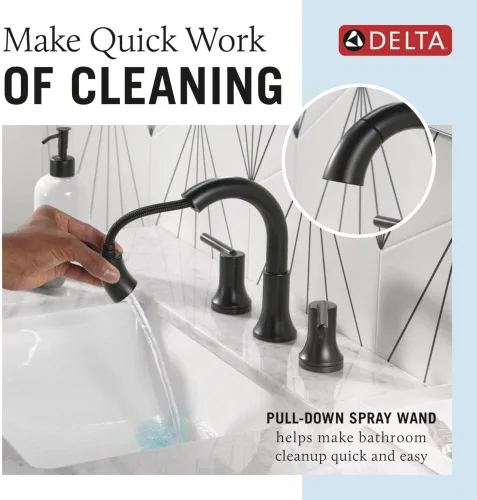 Miniatura 3 de Delta Faucet Trinsic - Grifo de baño extraíble, grifo de baño extraíble, grifo de baño negro de 3 agujeros, rociador extraíble de 3 agujeros, grifo