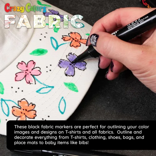Miniatura 5 de U.S. Art Supply Super Marcadores Negros de Doble Punta para Tela Permanentes para Ropa - Juego de 6 Bolígrafos de Tela con Tinta Permanente