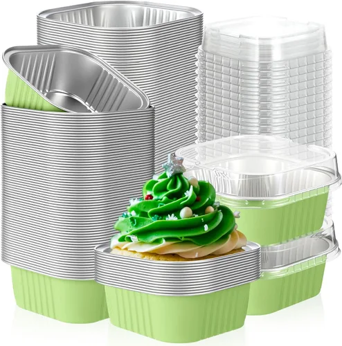 Miniatura 13 de Aoriher 150 piezas de moldes mini para pasteles de 10 onzas con tapas, tazas de horneado de papel de aluminio cuadradas desechables de 4" x 4