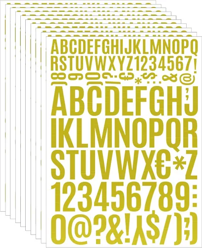 10 hojas de calcomanías de letras de papel de aluminio dorado, 1020 piezas de letras de vinilo autoadhesivas de varios tamaños para decoración de