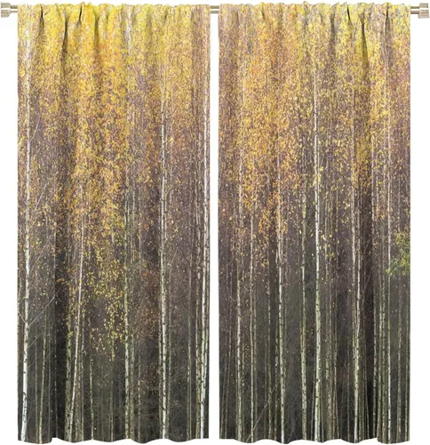 Miniatura 19 de Cortinas de abedul para sala de estar, niebla matutina en otoño, decoración del hogar, 42 x 45 pulgadas de largo