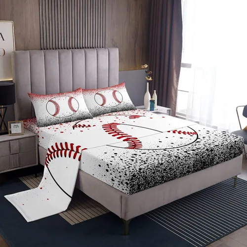 Miniatura 14 de Erosebridal Juego de sábanas de béisbol para niños, tamaño individual, sábanas de llama azul y roja para adolescentes, juego de ropa de cama