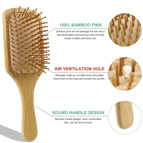 Miniatura 4 de Juego de cepillos y peines de bambú 100% de Combetter, peine para mujeres y desenredante, excelente para todo tipo de cabello, ecológico y hecho a