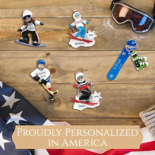 Miniatura 6 de Adorno de esquí personalizado 2026 Adornos de Navidad deportivos grabados con láser para árbol Regalo de recuerdo personalizado de esquiador