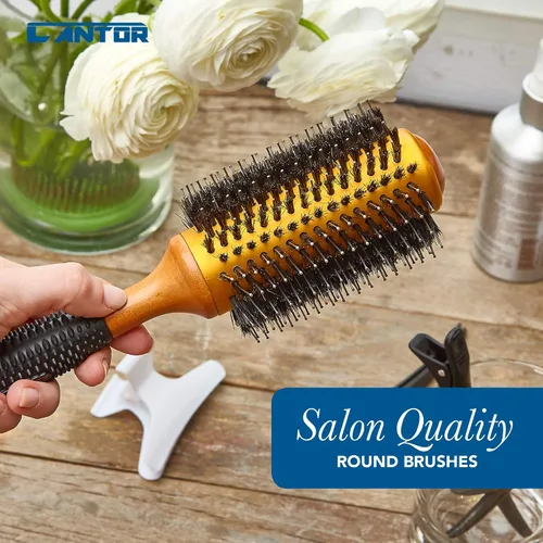 Miniatura 5 de Cepillo de pelo profesional antiestático con cerdas de jabalí, barril térmico de cerámica para peinar y secar con soplado, 14 filas, para cabello