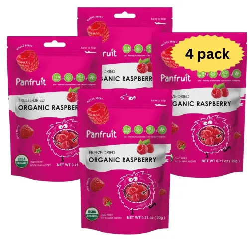 PANFRUIT Bocadillos orgánicos liofilizados de frambuesa entera – 100% natural, sin azúcar añadido, sin OMG, sin gluten – 4 paquetes individuales