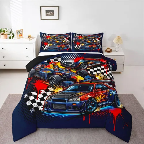 Miniatura 47 de Feelyou Juego de ropa de cama de camión de bomberos, edredón de coche de bomberos y policía para decoración de habitación de niños, tamaño Multi D05