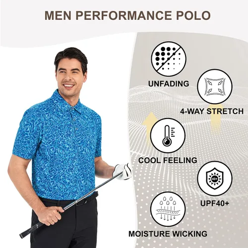 Miniatura 4 de Damipow Camisas de golf prémium para hombre, ajuste seco, de manga corta, cuello