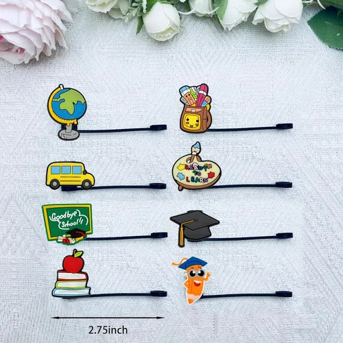 Miniatura 7 de Kleeblatt Tapas de popote escolar, 8 piezas de bonitas puntas de silicona reutilizables, adornos de paja para vasos, adecuado para popotes de 1/4 a