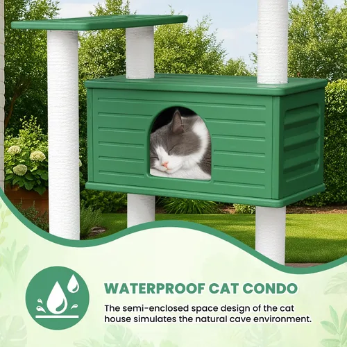 Miniatura 4 de Torre de árbol para gatos resistente a la intemperie de 66 pulgadas de alto, multinivel, condominio grande para gatos con tablero de PVC y postes